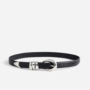 Madewell Triple Metal Keeper Belt in Black Leather with Silver Accents